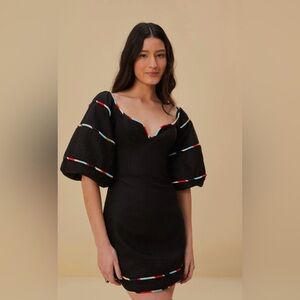 farm rio black colored stripes short sleeve mini dress